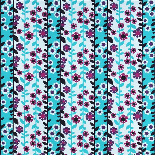 blue-turquoise flower stripe canvas fabric Robert Kaufman USA 2