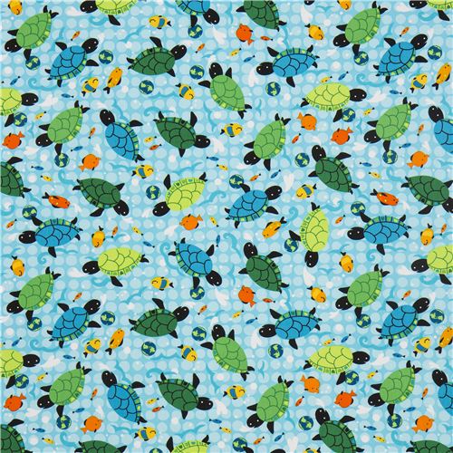 blue turtle animal fabric by Robert Kaufman USA 2