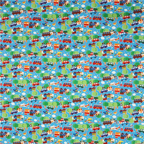blue vehicle oxford fabric for boys par Kokka du Japon2