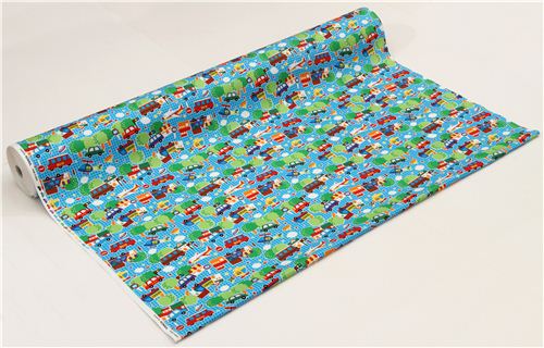 blue vehicle oxford fabric for boys par Kokka du Japon3