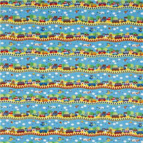 blue vehicle stripe oxford fabric for boys Kokka Japan 2