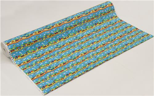 blue vehicle stripe oxford fabric for boys Kokka Japan 3