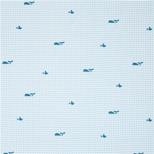 blue wave whale birch animal organic fabric Waves and Whales 2
