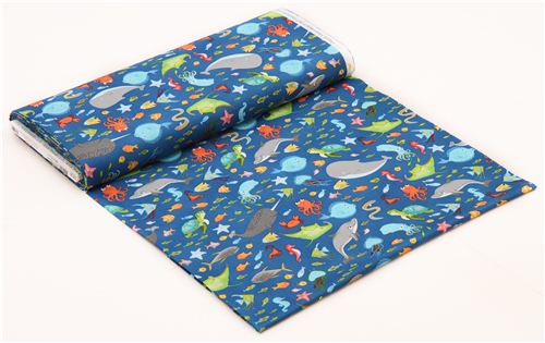 blue whale dolphin turtle sea animal fabric by Robert Kaufman USA ...