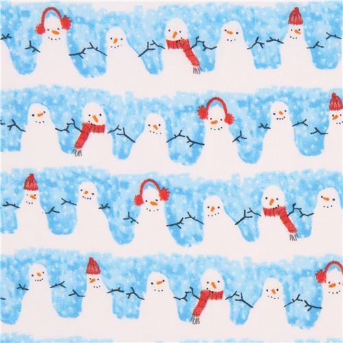 blue white 'Festive' snowman Cloud 9 organic cotton fabric Fabric