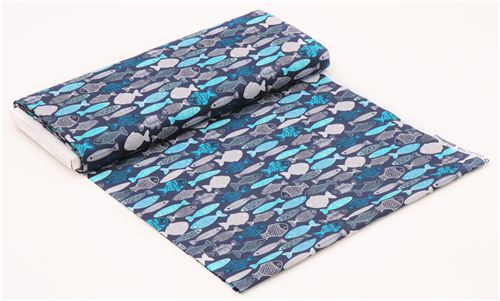blue-white 'Shoal' school of fish Cloud 9 organic cotton fabric Fabric ...
