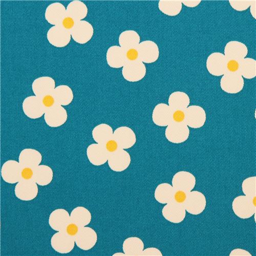 blue white flower fabric cotton printed twill Fabric by Cosmo - modes4u