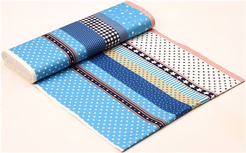 blue white star stripe oxford fabric by Kokka - modeS4u
