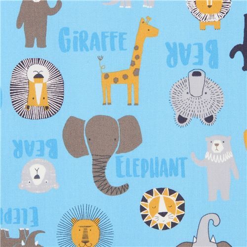 blue wild animal poplin fabric Fabric by Japanese Indie - modes4u