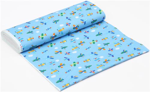 blue with colorful airplane transport poplin fabric from Japan 3