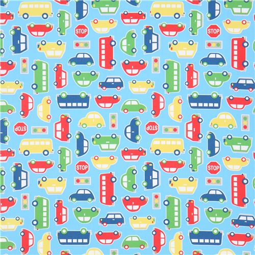 blue with cute colorful car oxford fabric from Japan - modeS4u