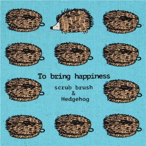 blue with cute hedgehog animal Canvas fabric from Japan Fabric