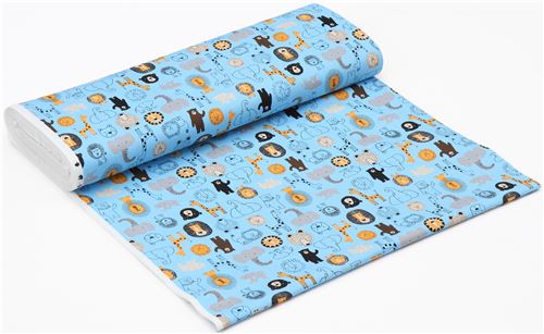 blue with lion elephant giraffe animal poplin fabric from Japan 3