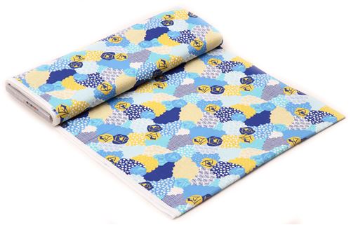 Remnant 37 cm - blue yellow Kokka fabric flower dot grid pattern 3