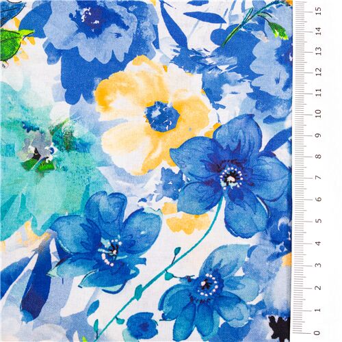 Floral Fabric Large Scale Flowers Multi Color #1377 White Cotton