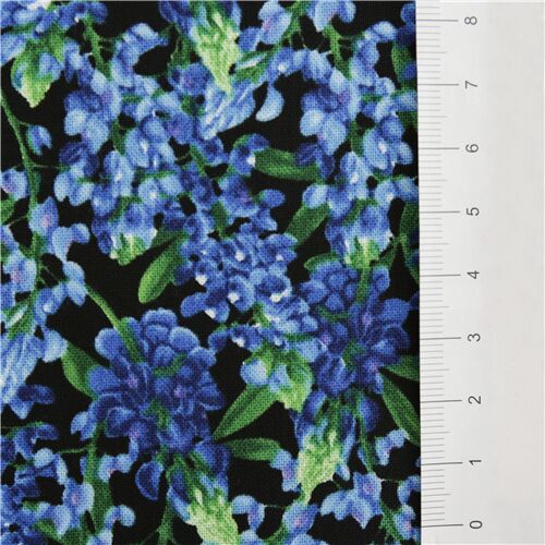 Bright Blue On Black Florals Cotton Fabric By Timeless Treasures Modes4u 5835