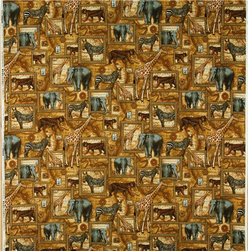 brauner Afrika Stoff Giraffe Zebra Tiger Robert Kaufman 2