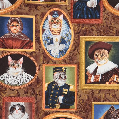 brown Alexander Henry fabric cat animal picture frame Elizakitten Era 1