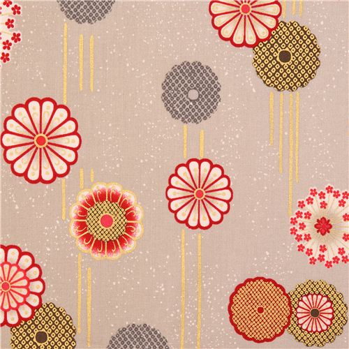 brown Japanese flower Asia fabric Robert Kaufman Satsuki - modeS4u