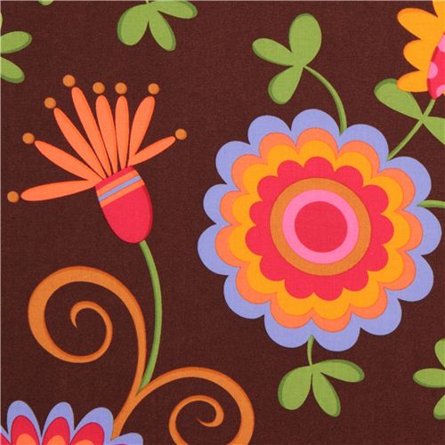 brown Michael Miller fabric Dancing Flowers 1