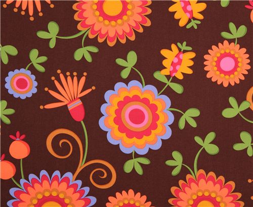 brown Michael Miller fabric Dancing Flowers 2