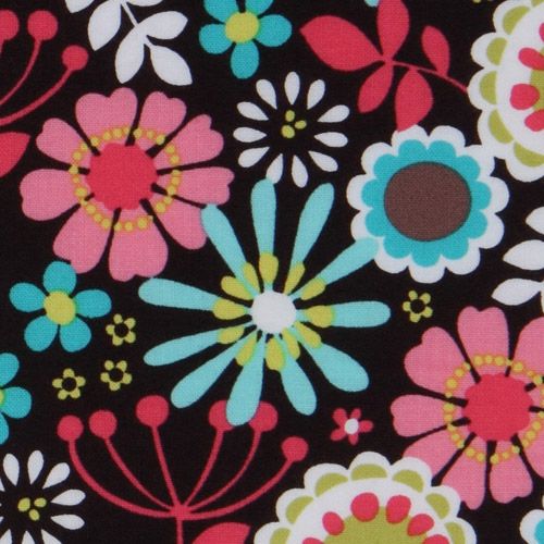 brown Michael Miller fabric Lazy Daisy turquoise flower 1