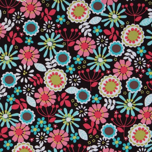 brown Michael Miller fabric Lazy Daisy turquoise flower 2