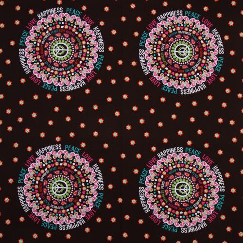 brown Michael Miller fabric Peace Love Happiness flower