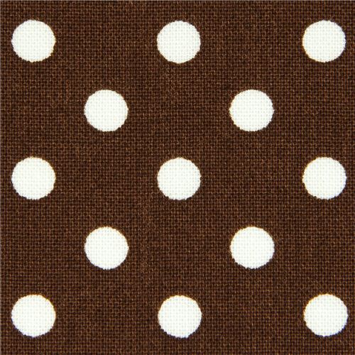 brown michael miller fabric with white polka dots dots stripes