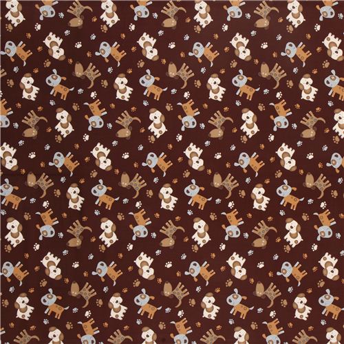 brown Timeless Treasures animal fabric stitched dogs 2