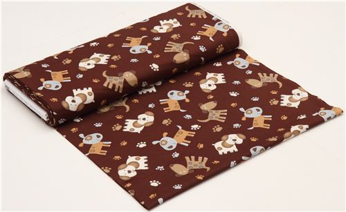 brown Timeless Treasures animal fabric stitched dogs 3