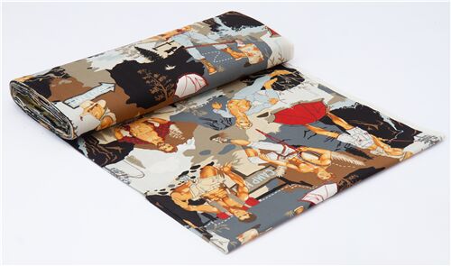 Remnant (50 x 114 cm) - brown and blue-grey camping fabric pin up Alexander Henry 7