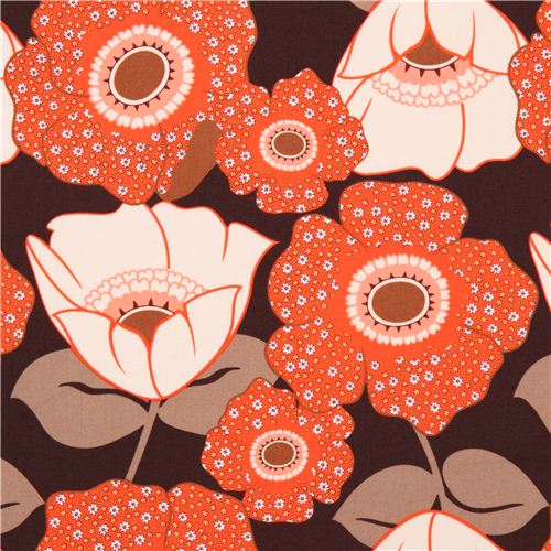 brown big flowers canvas fabric Robert Kaufman USA Fabric by Robert Kaufman modes4u