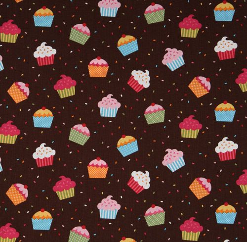 brown cupcakes fabric sprinkles Robert Kaufman kawaii Fabric by Robert ...