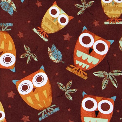 brown fabric cute owls Robert Kaufman On a Whim 1