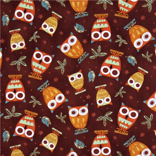 brown fabric cute owls Robert Kaufman On a Whim 2