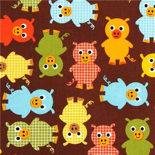 brown fabric with plaid piggies par Robert Kaufman USA 1
