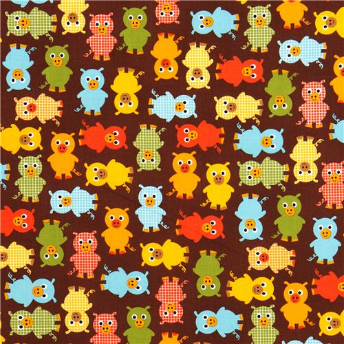 brown fabric with plaid piggies par Robert Kaufman USA 2