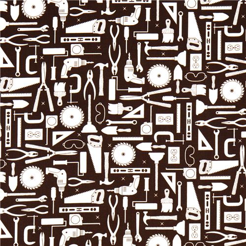 brown fabric with tools by Robert Kaufman 2