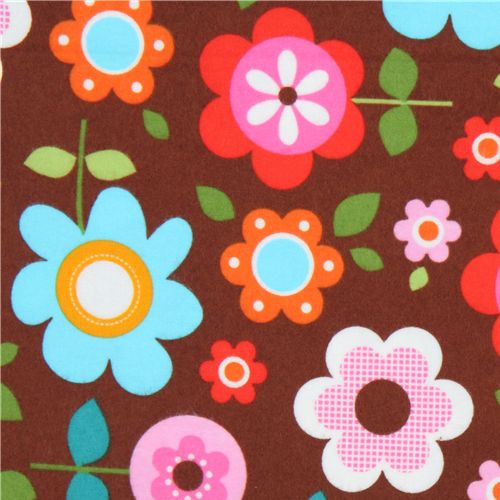 brown flannel fabric flowers Robert Kaufman kawaii 1