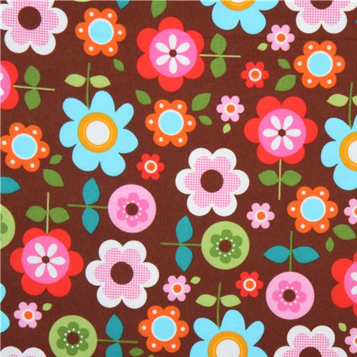 brown flannel fabric flowers Robert Kaufman kawaii 2