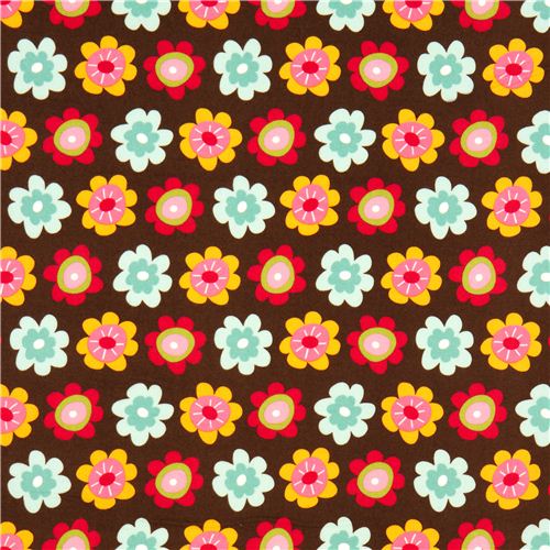 brown flannel fabric with flowers by Robert Kaufman 2