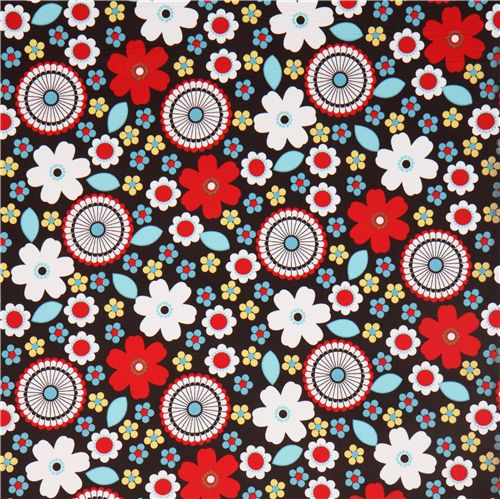 brauner Blumen Kord Stoff Robert Kaufman USA 2