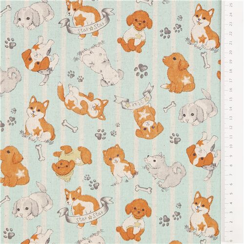 brown grey white dogs canvas cotton fabric by Kokka - modeS4u