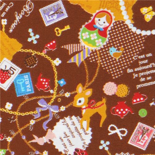 brown kawaii fabric matryoshka France Bambi Japan 1