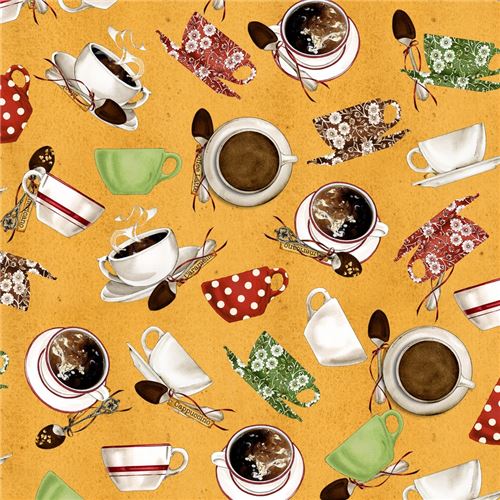brownorange cup coffee tea fabric Quilting Treasures 'Daily Grind