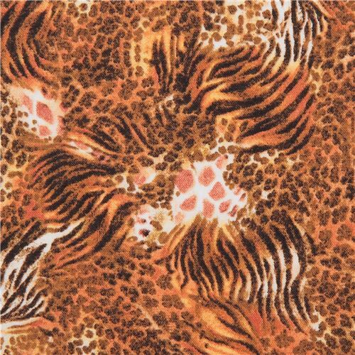 brown orange fabric with leopard tiger giraffe animal print Quilting Treasures Fabric