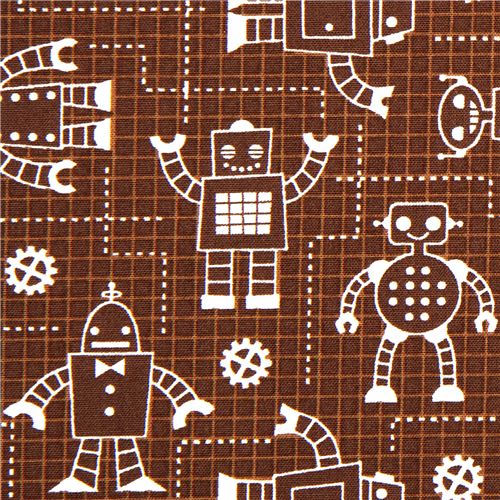 brown organic fabric with robots de Robert Kaufman 1