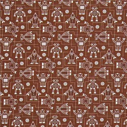 brown organic fabric with robots de Robert Kaufman 2