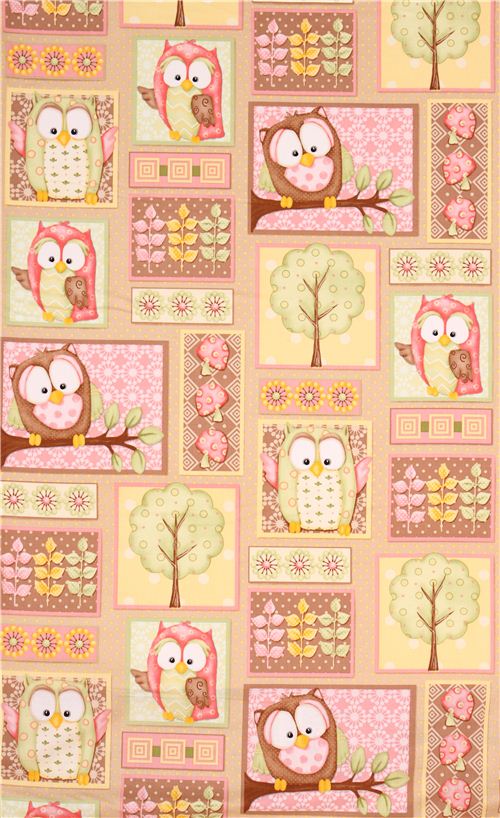 brown patchwork owl fabric You Whoo! from the USA 2